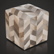 Surya Appalachian Ottoman, 18" cube pouf with ivory, brown, and gray hair on hide chevron pattern.