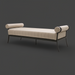 Surya Antibes outdoor bench with a long beige Sunbrella cushion, quick-dry foam, and black aluminum base.