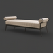Surya Antibes outdoor bench with a long beige Sunbrella cushion, quick-dry foam, and black aluminum base.