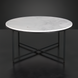 Surya Anastasia round coffee table with white natural marble top and black matte iron base.