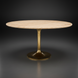 Surya Anatalia 55" round dining table with cream polished travertine top and gold brushed brass iron base.
