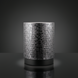 Surya Amenet End Table with silver gray hammered iron top and black base.