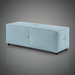 Light blue upholstered Surya Andra Ottoman bench with button tufting and wood feet.