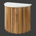 Surya Piestra end table with white marble top and brown zigzag fluted mango wood base.