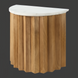 Surya Piestra end table with white marble top and brown zigzag fluted mango wood base.