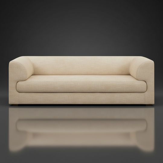 Surya Amory modern beige fabric sofa with clean lines and a refined profile, 90" wide.
