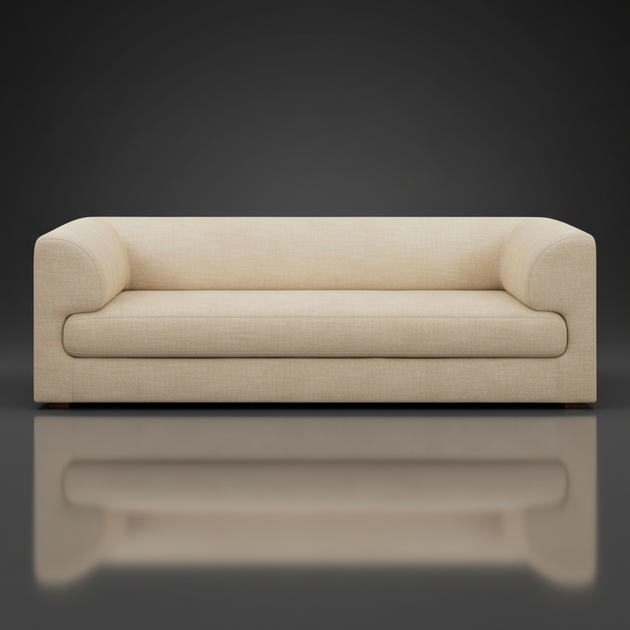 Surya Amory modern beige fabric sofa with clean lines and a refined profile, 90" wide.