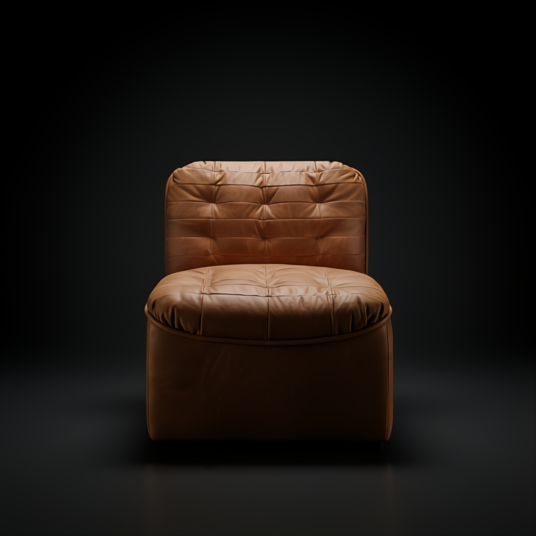 Surya Oryan RYAN-001 modular chair with brown tufted leather upholstery and a black base.