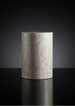 Round Surya Iridescent End Table with tan and ivory shell detailing, crafted from shell and manufactured wood.