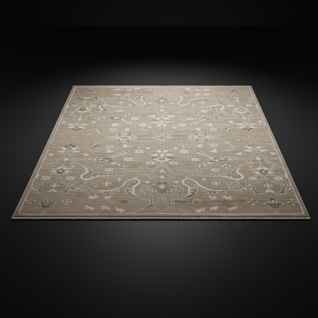 Surya Almeria low pile area rug with light brown, charcoal, and cream traditional pattern.