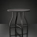 Black aluminum round outdoor end table with slatted top and curved legs.