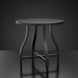 Black aluminum round outdoor end table with slatted top and curved legs.