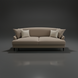 Surya Maywood Sofa: light brown polyester sofa with two light cushions, rubber wood base.