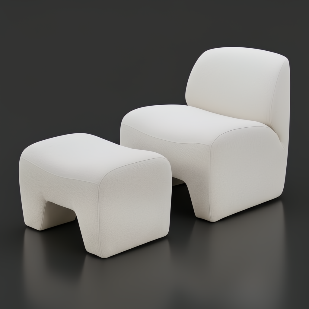 Surya Sable ivory accent chair and matching ottoman with soft, modern foam construction.