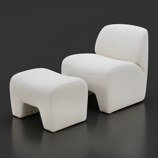 Surya Sable ivory accent chair and matching ottoman with soft, modern foam construction.