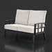 Surya Fairborn Loveseat: Black aluminum frame outdoor sofa with light acrylic cushions.