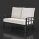 Surya Fairborn Loveseat: Black aluminum frame outdoor sofa with light acrylic cushions.