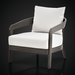 Surya Daniella outdoor accent chair with white Sunbrella cushions and a gray aluminum base.