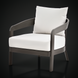 Surya Daniella outdoor accent chair with white Sunbrella cushions and a gray aluminum base.