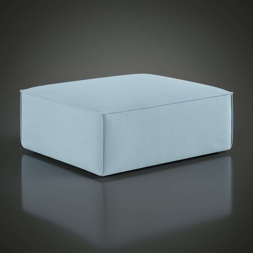 Light blue rectangular Surya Alepa upholstered ottoman, bench, or stool with polyester cover.