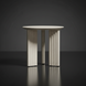 White washed mango wood round end table with beveled edge top and zigzag fluted legs.