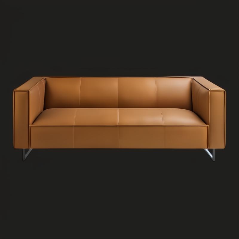 Modern Surya Dylan sofa with rich brown top-grain leather upholstery and sleek metal legs.