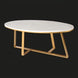 Surya Akola oval coffee table with a white natural marble top and a gold powder-coated iron base.