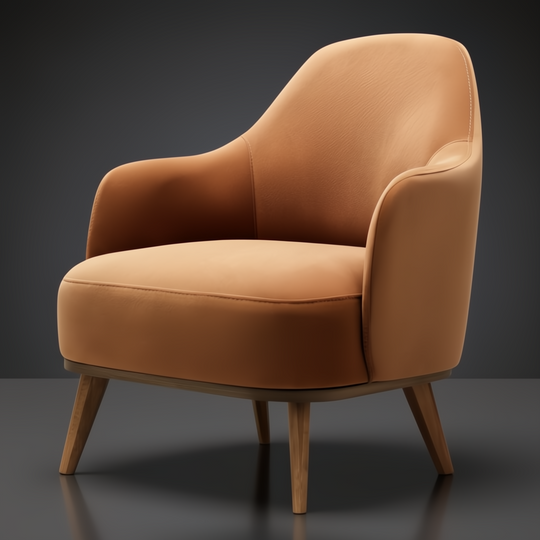 Surya Fantino accent chair with brown polyester upholstery and camel beechwood base.