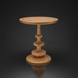 Surya Adour round end table with a brown and dark brown wood veneer top and sculptural oak base.
