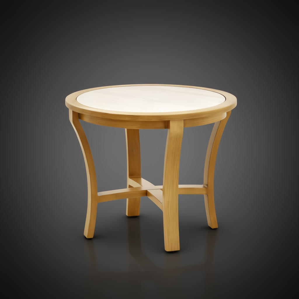 Surya Cape Town 24" round beige stone and aluminum end table with curved wooden legs.