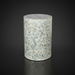 Surya Iridescent End Table, round, with multi-tone shell detailing in tan, ivory, gray, denim, and ice blue.