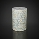 Surya Iridescent End Table, round, with multi-tone shell detailing in tan, ivory, gray, denim, and ice blue.