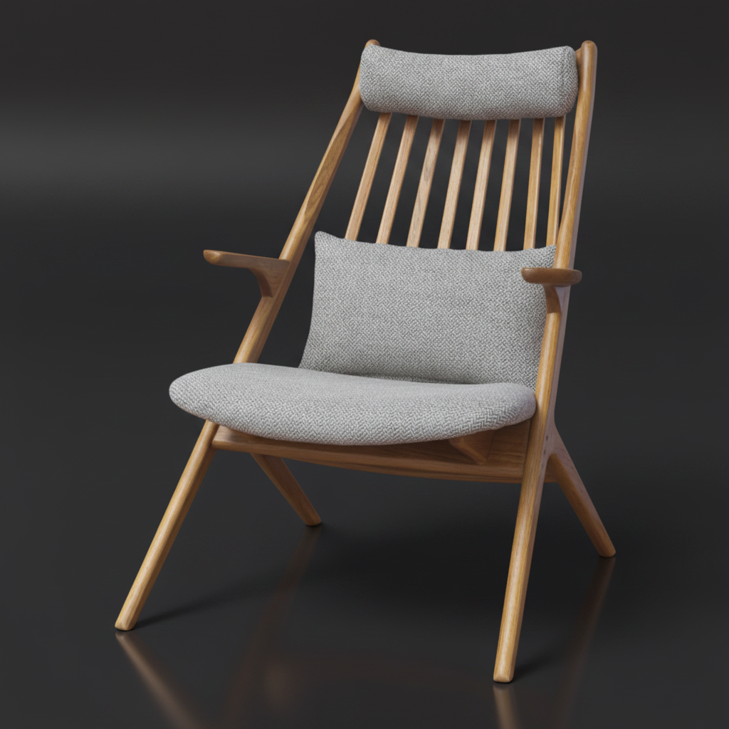 Surya Acworth medium gray accent chair with light wood frame, slatted back, and light gray cushions.