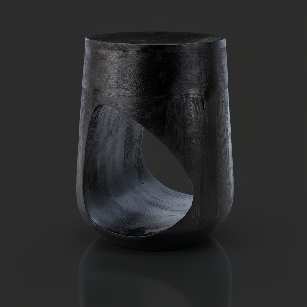 Surya Isiri black sandblasted mango wood end table with an oblong cut-out, 20"H.