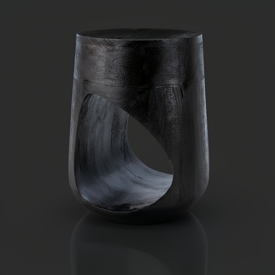 Surya Isiri black sandblasted mango wood end table with an oblong cut-out, 20"H.