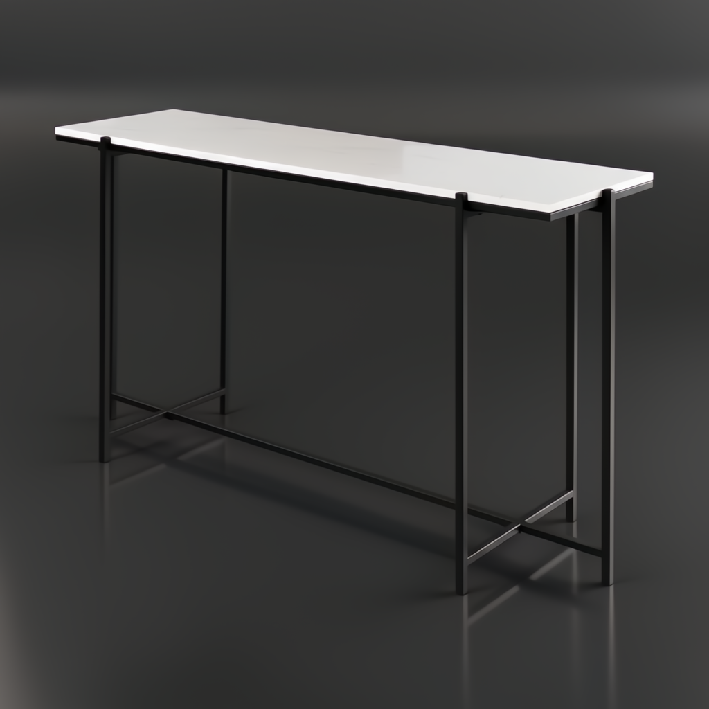 Surya Anaya Console Table with a white natural marble top and black powder-coated iron base.