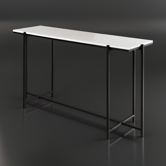 Surya Anaya Console Table with a white natural marble top and black powder-coated iron base.
