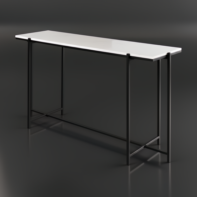 Surya Anaya Console Table with a white natural marble top and black powder-coated iron base.