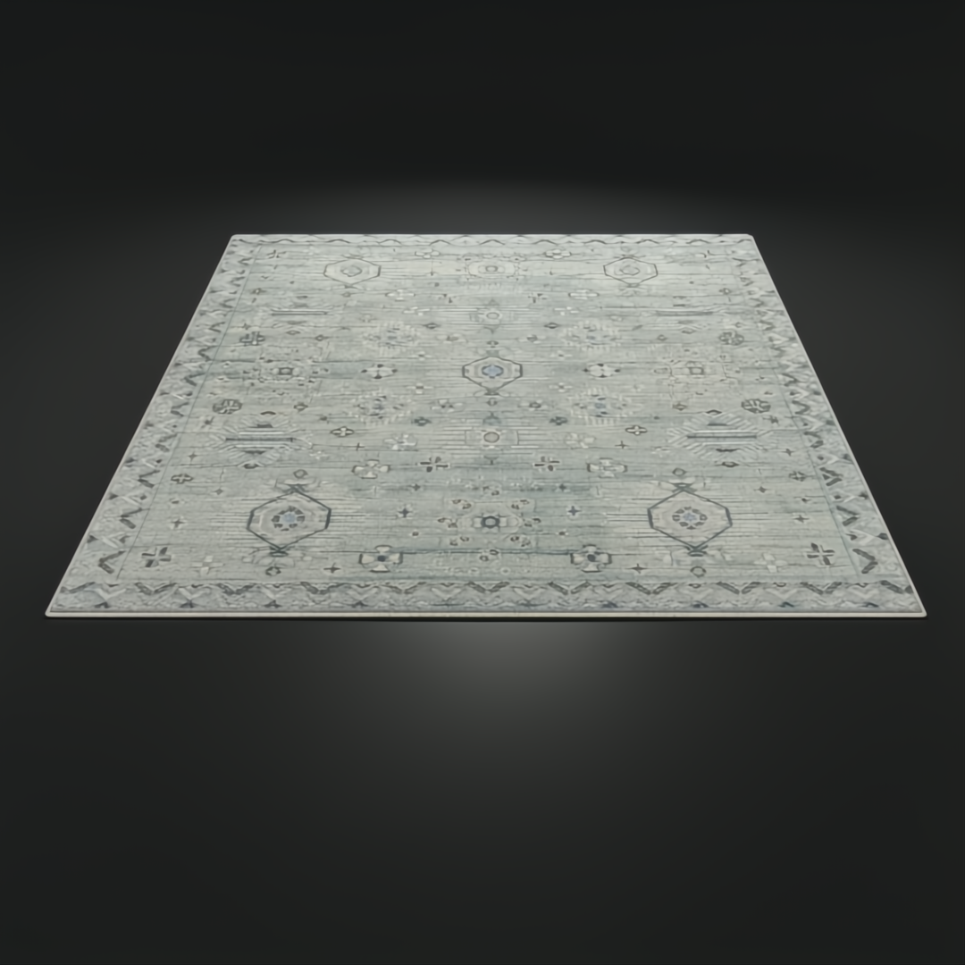 Surya Almeria ALM2302 hand-knotted low pile area rug in Dusty Sage with multi-tone geometric patterns.