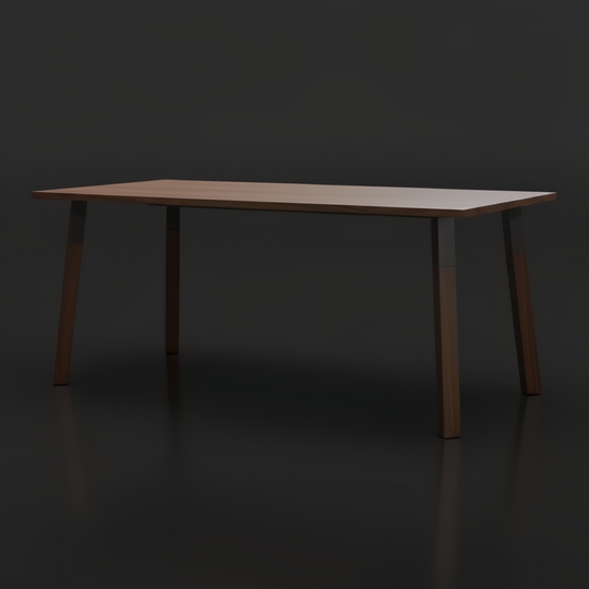 Surya Billings Dining Table with dark brown stained oak veneer top and dark brown rubber wood legs with black metal accents.