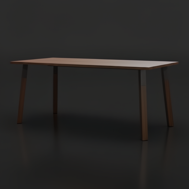 Surya Billings Dining Table with dark brown stained oak veneer top and dark brown rubber wood legs with black metal accents.