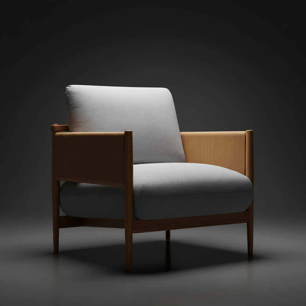 Surya Brielle accent chair with light blue polyester upholstery and a brown ash wood frame.