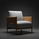Surya Brielle accent chair with light blue polyester upholstery and a brown ash wood frame.