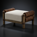 Surya Porta outdoor ottoman with a cream Sunbrella cushion and brown hand-painted aluminum base with woven accents.