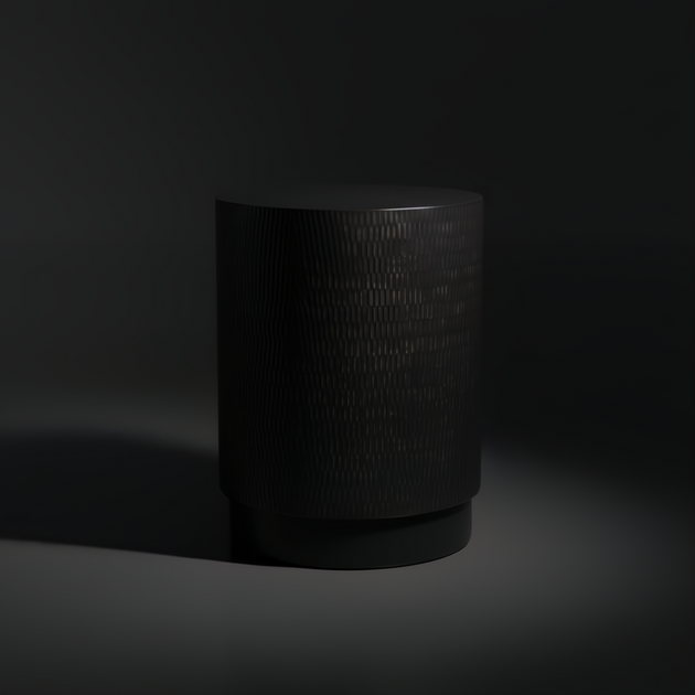 Surya Amenet black iron end table with hammered detail, 19"H x 15"W, compact round design.