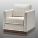 Surya Glendon swivel chair, light beige polyester-linen with subtle plaid pattern and brown wood base.