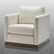 Surya Glendon swivel chair, light beige polyester-linen with subtle plaid pattern and brown wood base.