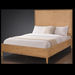 Hermosa Wood Bed with natural oak veneer, framed rattan headboard, and hobnail details.