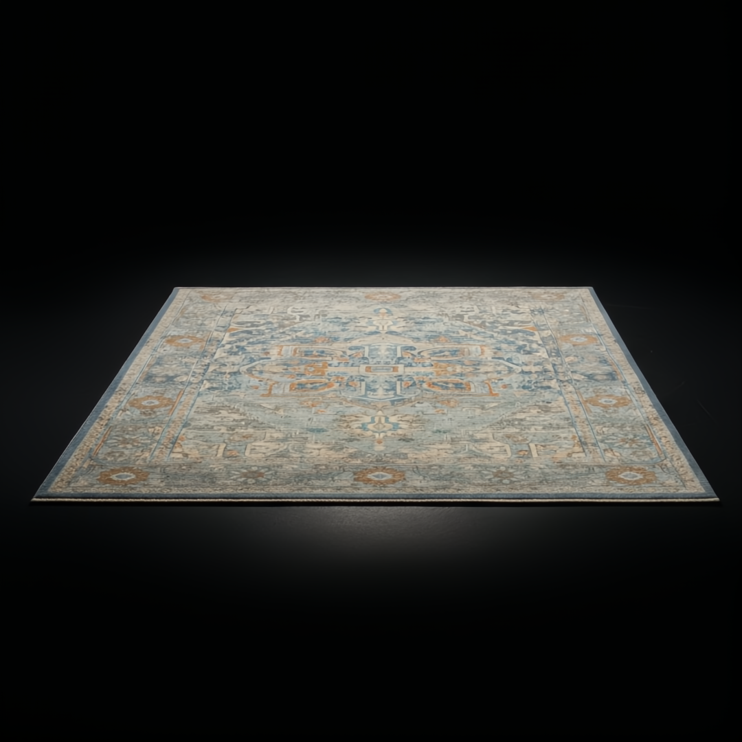 Surya Cappadocia CPP-5034 hand-knotted wool rug with pale blue, gray, taupe, and brown traditional pattern.