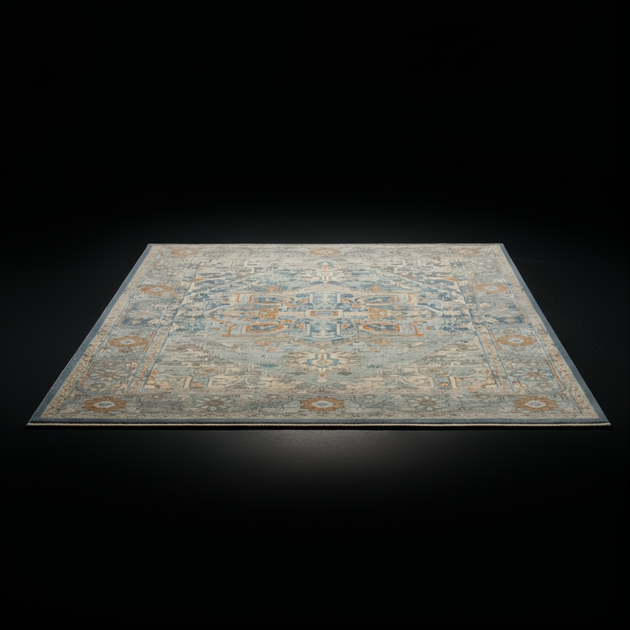 Surya Cappadocia CPP-5034 hand-knotted wool rug with pale blue, gray, taupe, and brown traditional pattern.